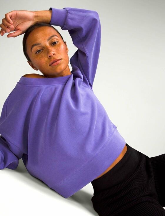 lululemon Tops - Lululemon Perfectly Oversized Cropped Crew Softstreme Charged Indigo Sz 2 241